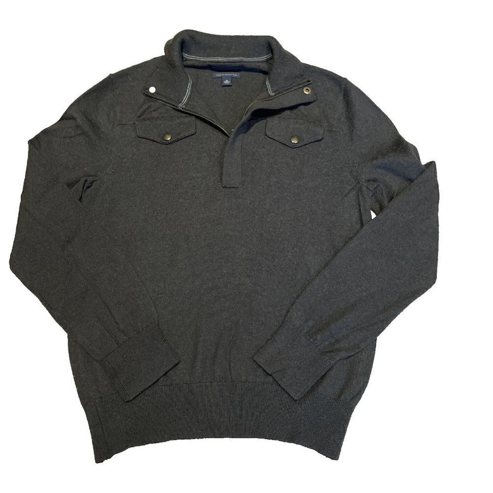 Banana Republic Men's Italian Wool Blend Sweater Top M Quarter Zip Pockets Brown